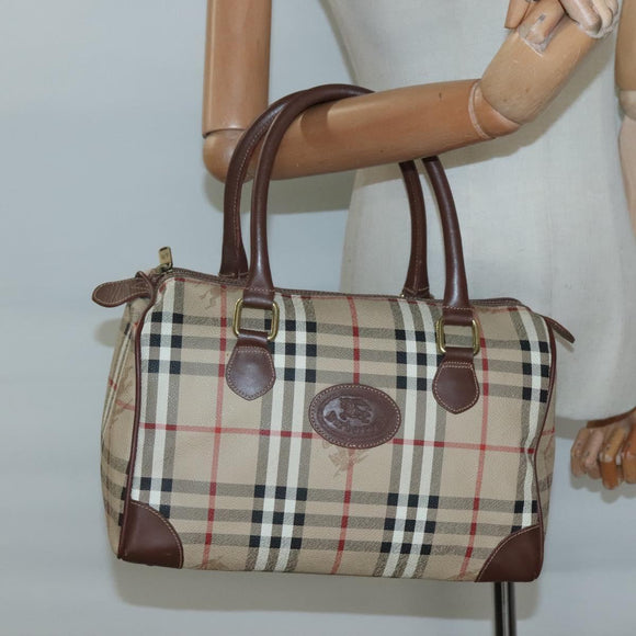 Burberrys Nova Check Hand Bag PVC Beige Gold Auth BA3694