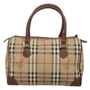 Burberrys Nova Check Hand Bag PVC Beige Gold Auth BA3694-3