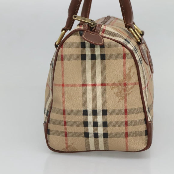 Burberrys Nova Check Hand Bag PVC Beige Gold Auth BA3694