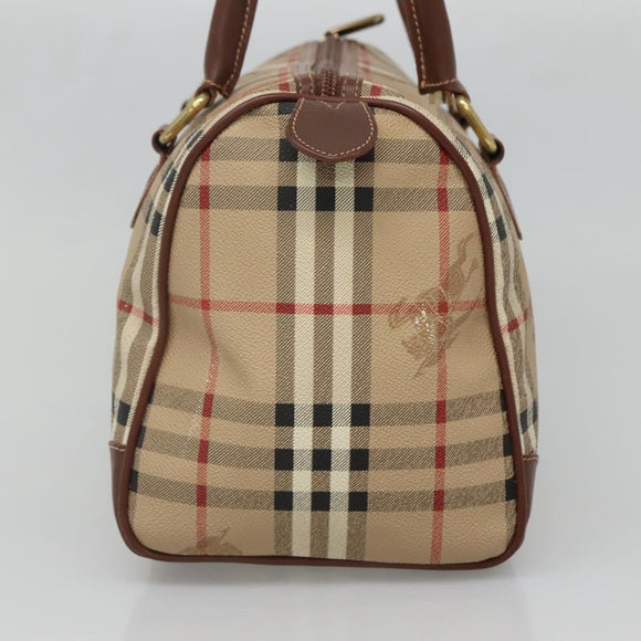 Burberrys Nova Check Hand Bag PVC Beige Gold Auth BA3694