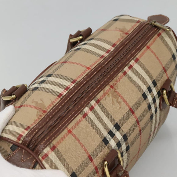 Burberrys Nova Check Hand Bag PVC Beige Gold Auth BA3694