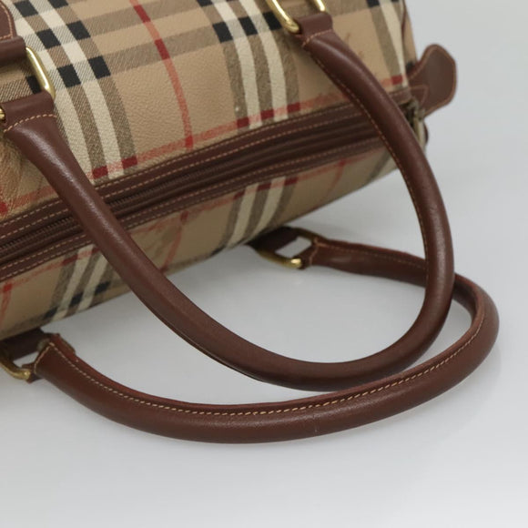 Burberrys Nova Check Hand Bag PVC Beige Gold Auth BA3694