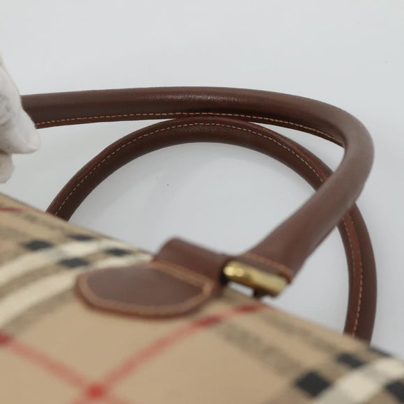 Burberrys Nova Check Hand Bag PVC Beige Gold Auth BA3694