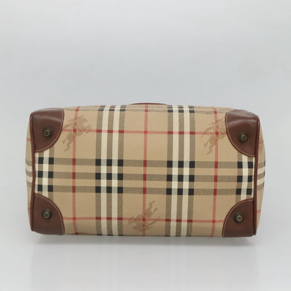 Burberrys Nova Check Hand Bag PVC Beige Gold Auth BA3694