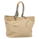 CHANEL COCO Mark Tote Bag Canvas Beige Silver CC Auth BA3696-1
