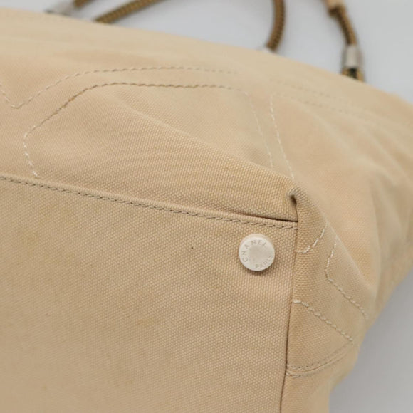 CHANEL COCO Mark Tote Bag Canvas Beige Silver CC Auth BA3696