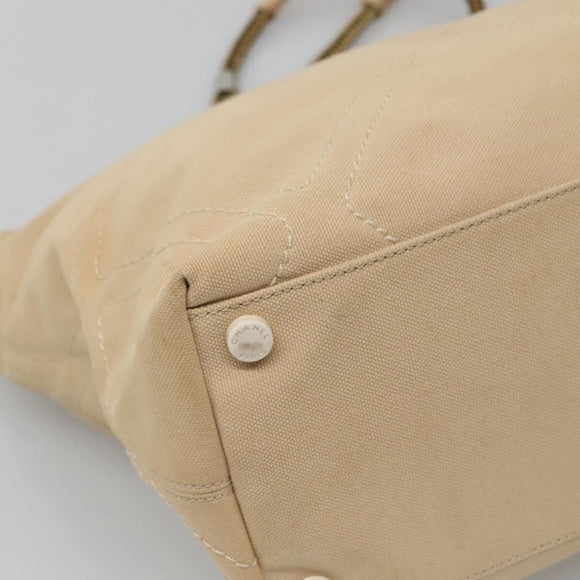 CHANEL COCO Mark Tote Bag Canvas Beige Silver CC Auth BA3696