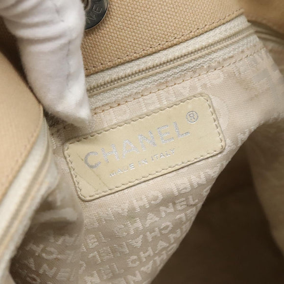 CHANEL COCO Mark Tote Bag Canvas Beige Silver CC Auth BA3696