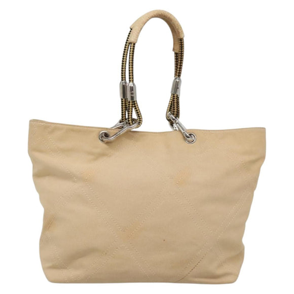 CHANEL COCO Mark Tote Bag Canvas Beige Silver CC Auth BA3696