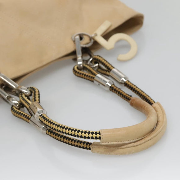CHANEL COCO Mark Tote Bag Canvas Beige Silver CC Auth BA3696