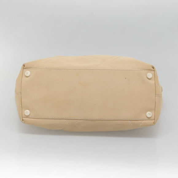 CHANEL COCO Mark Tote Bag Canvas Beige Silver CC Auth BA3696