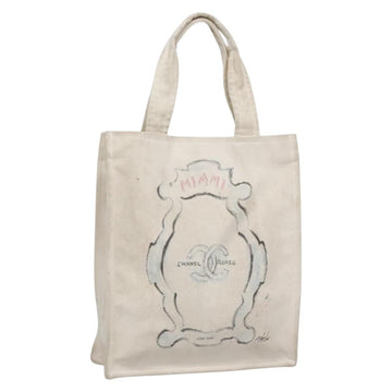 CHANEL COCO Mark Tote Bag Canvas White Silver CC Auth BA3697