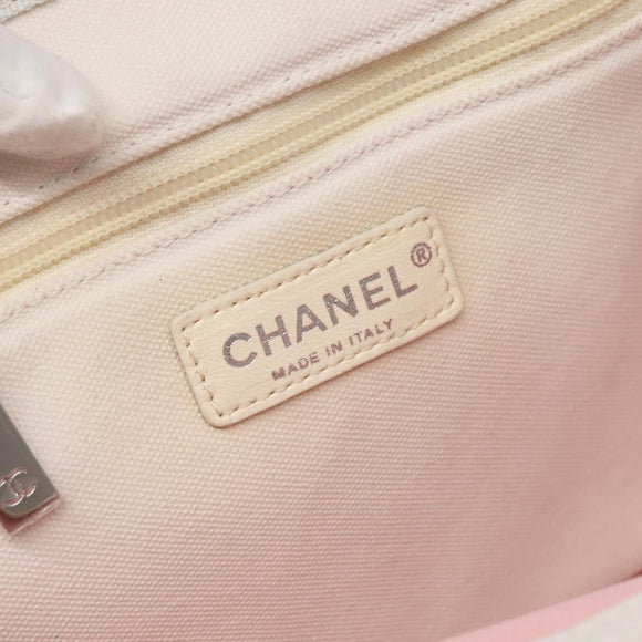 CHANEL COCO Mark Tote Bag Canvas Weiß Silber CC Auth BA3697