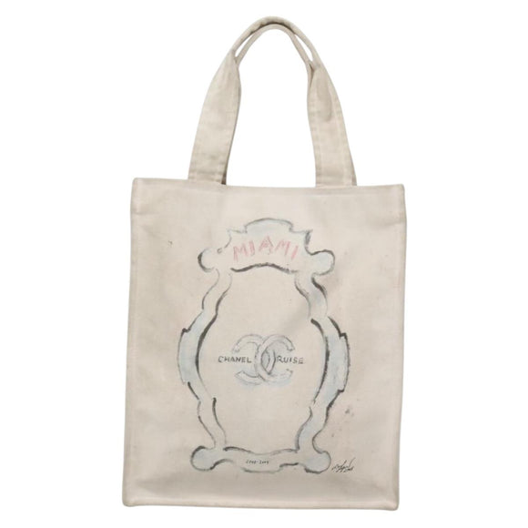 CHANEL COCO Mark Tote Bag Canvas White Silver CC Auth BA3697