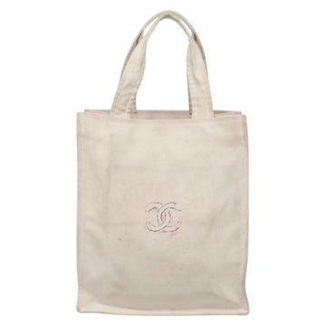 CHANEL COCO Mark Tote Bag Canvas White Silver CC Auth BA3697 - 0