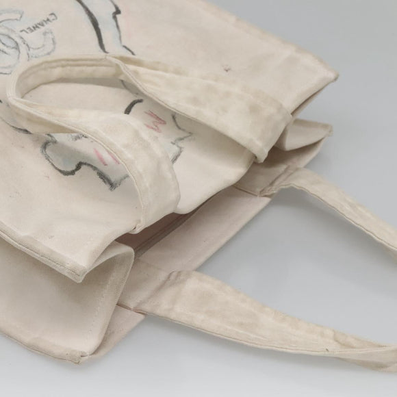 CHANEL COCO Mark Tote Bag Canvas White Silver CC Auth BA3697