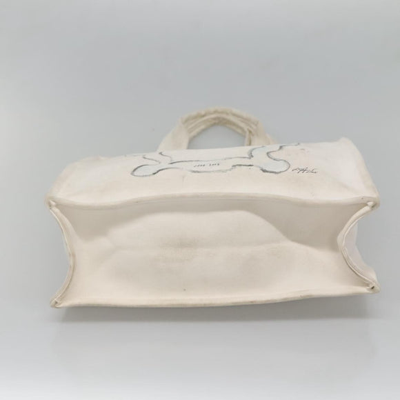 CHANEL COCO Mark Tote Bag Canvas White Silver CC Auth BA3697