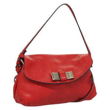 Chloe Lily Hand Bag Leather 2way Red Gold Auth BA3699