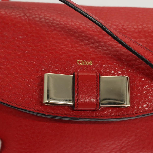 Chloe Lily Hand Bag Leather 2way Red Gold Auth BA3699