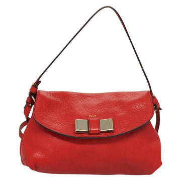 Chloe Lily Hand Bag Leather 2way Red Gold Auth BA3699 - 0