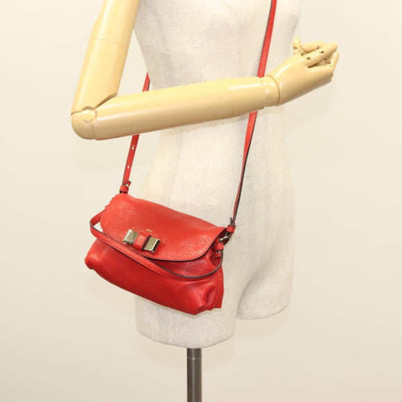 Chloe Lily Hand Bag Leather 2way Red Gold Auth BA3699