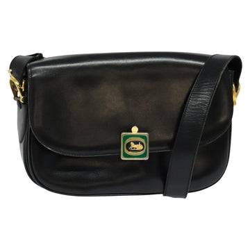 CELINE Shoulder Bag Leather Black Gold Auth BA3711