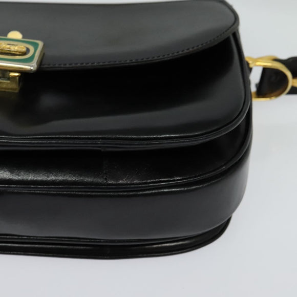 CELINE Shoulder Bag Leather Black Gold Auth BA3711