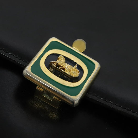 CELINE Shoulder Bag Leather Black Gold Auth BA3711