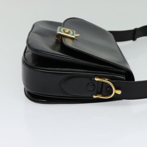 CELINE Shoulder Bag Leather Black Gold Auth BA3711