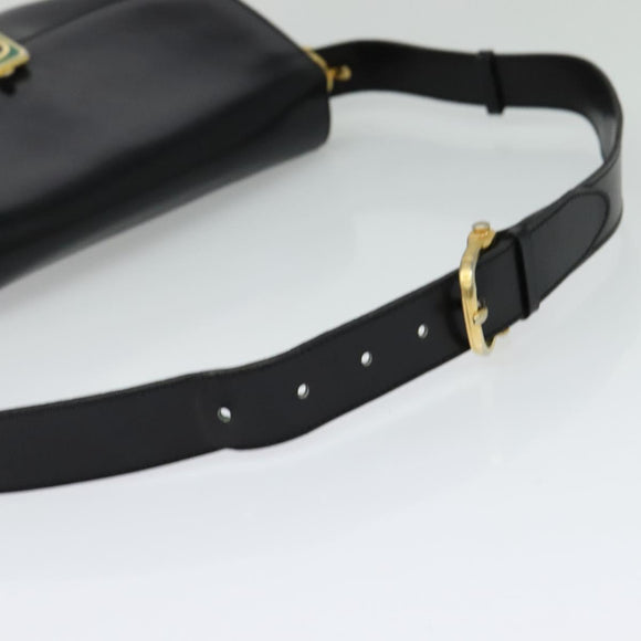 CELINE Shoulder Bag Leather Black Gold Auth BA3711