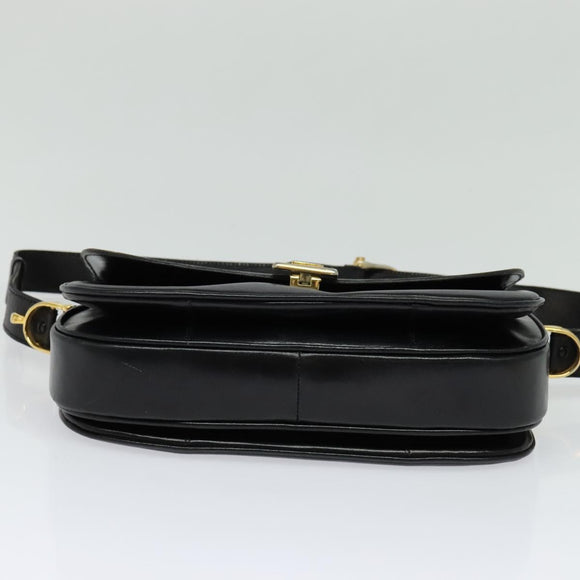 CELINE Shoulder Bag Leather Black Gold Auth BA3711