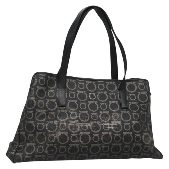 Salvatore Ferragamo Gancini Tote Bag Canvas PVC Black Silver Auth BA3713