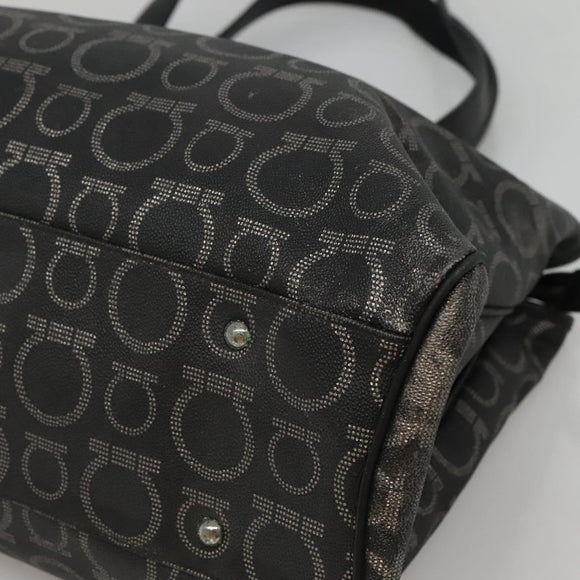 Salvatore Ferragamo Gancini Tote Bag Canvas PVC Black Silver Auth BA3713