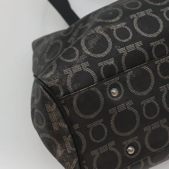 Salvatore Ferragamo Gancini Tote Bag Canvas PVC Black Silver Auth BA3713