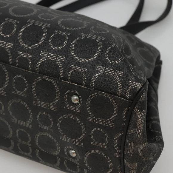 Salvatore Ferragamo Gancini Tote Bag Canvas PVC Black Silver Auth BA3713