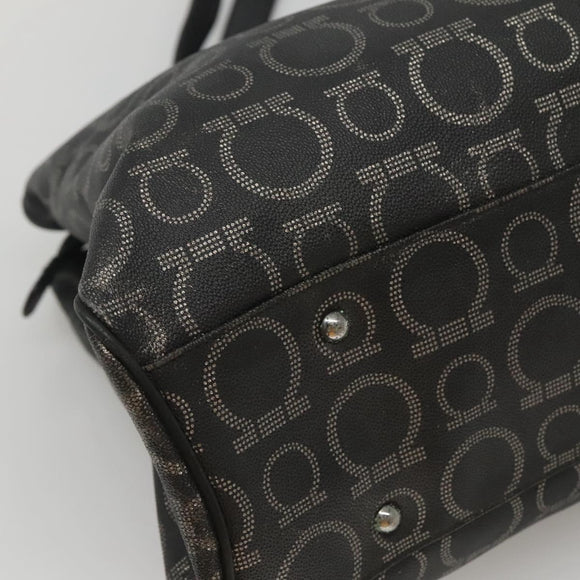Salvatore Ferragamo Gancini Tote Bag Canvas PVC Black Silver Auth BA3713
