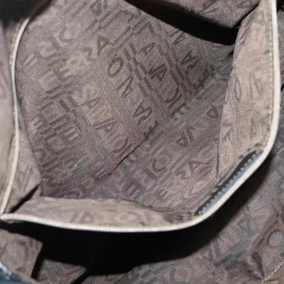 Salvatore Ferragamo Gancini Tote Bag Canvas PVC Black Silver Auth BA3713