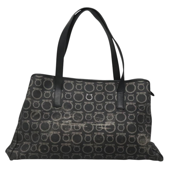 Salvatore Ferragamo Gancini Tote Bag Canvas PVC Black Silver Auth BA3713