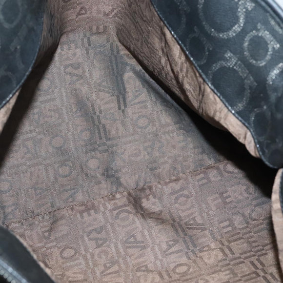 Salvatore Ferragamo Gancini Tote Bag Canvas PVC Black Silver Auth BA3713