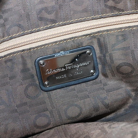 Salvatore Ferragamo Gancini Tote Bag Canvas PVC Black Silver Auth BA3713