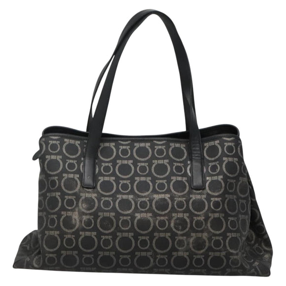 Salvatore Ferragamo Gancini Tote Bag Canvas PVC Black Silver Auth BA3713