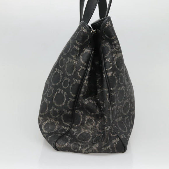 Salvatore Ferragamo Gancini Tote Bag Canvas PVC Black Silver Auth BA3713