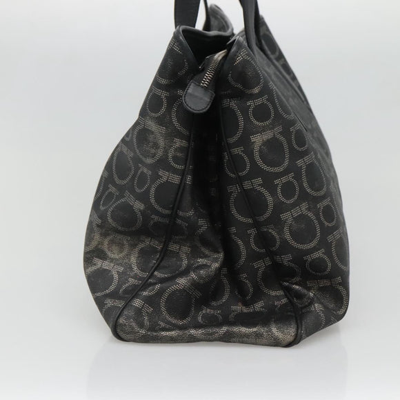 Salvatore Ferragamo Gancini Tote Bag Canvas PVC Black Silver Auth BA3713