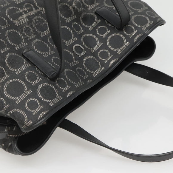 Salvatore Ferragamo Gancini Tote Bag Canvas PVC Black Silver Auth BA3713