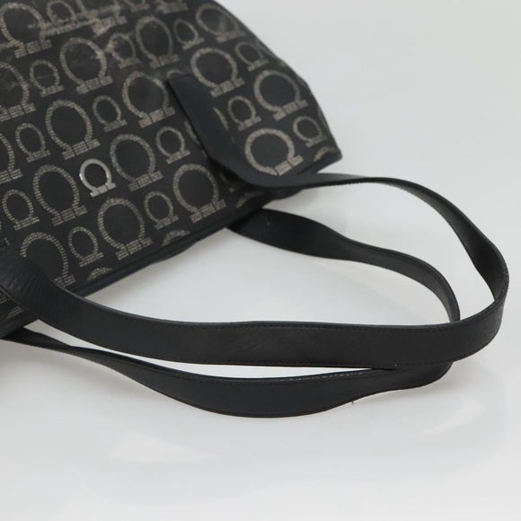 Salvatore Ferragamo Gancini Tote Bag Canvas PVC Black Silver Auth BA3713