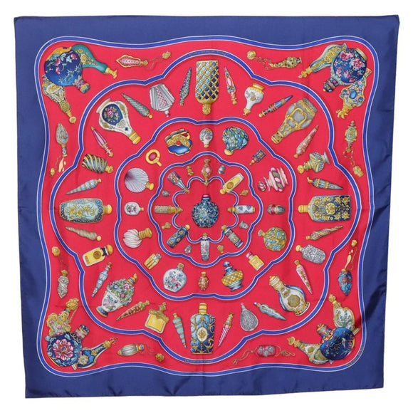 HERMES Carre 90 Scarf ""Qu`importe le flacon"" Silk Red Blue Auth BA3716
