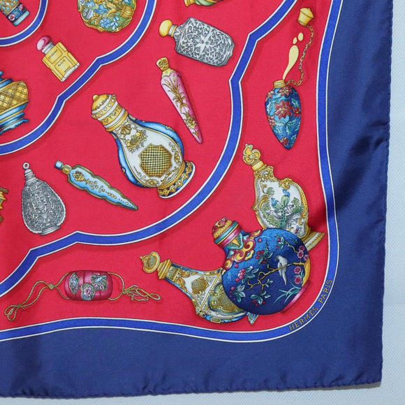 HERMES Carre 90 Scarf ""Qu`importe le flacon"" Silk Red Blue Auth BA3716