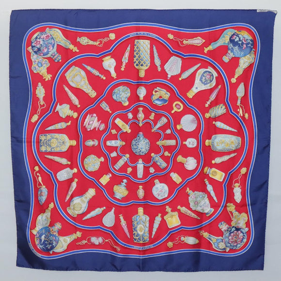 HERMES Carre 90 Scarf ""Qu`importe le flacon"" Silk Red Blue Auth BA3716