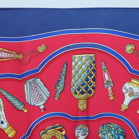 HERMES Carre 90 Scarf ""Qu`importe le flacon"" Silk Red Blue Auth BA3716