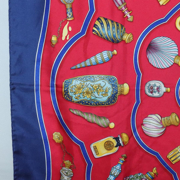 HERMES Carre 90 Scarf ""Qu`importe le flacon"" Silk Red Blue Auth BA3716